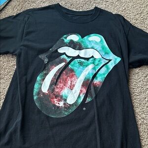 Black Graphic Tee with Colorful Lips Design